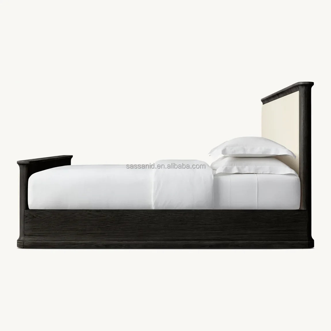 Baron Fabric Panel Bed – Classical Roma Architecture Design in Oak and Upholstery – Luxury Bedroom Statement Piece