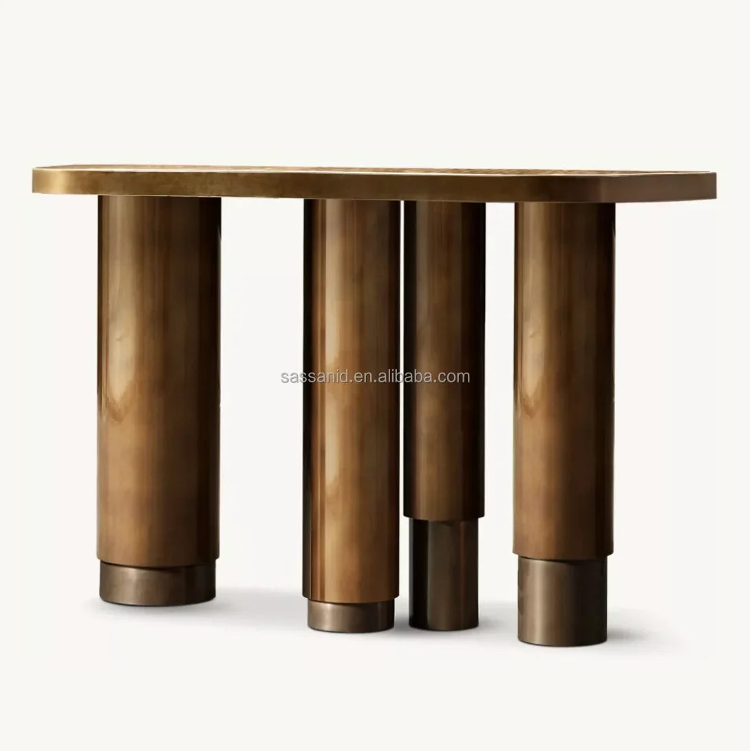 Demilune Console Table – Sassanid Pattern Onyx Vintage Statement Piece