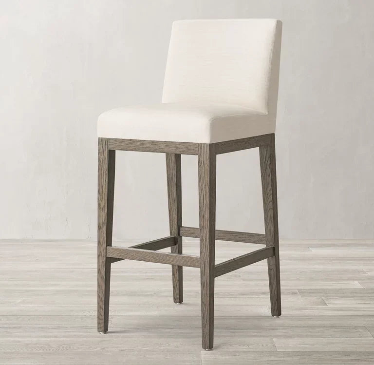 Armless Stool – Midcentury Design Oak and Fabric European Statement Piece