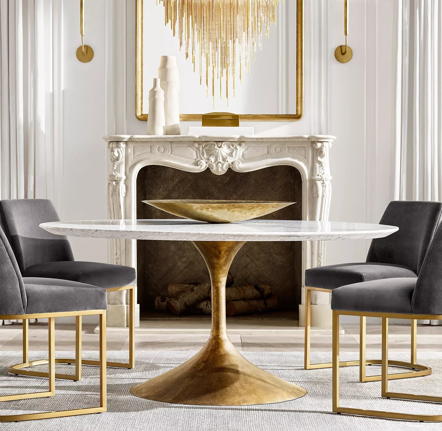 Round Dining Table – Radial Fancy Face – Marble Top – Mid-Century Modern Design