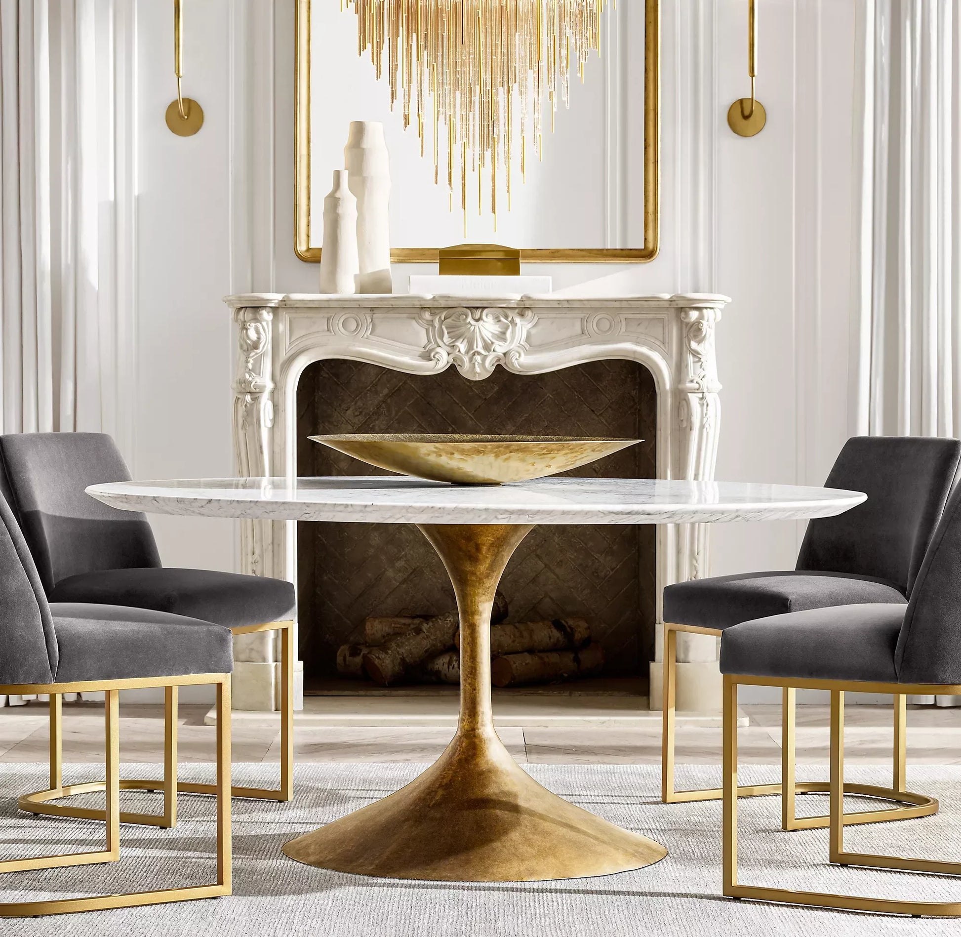 Round Dining Table – Radial Fancy Face – Marble Top – Mid-Century Modern Design