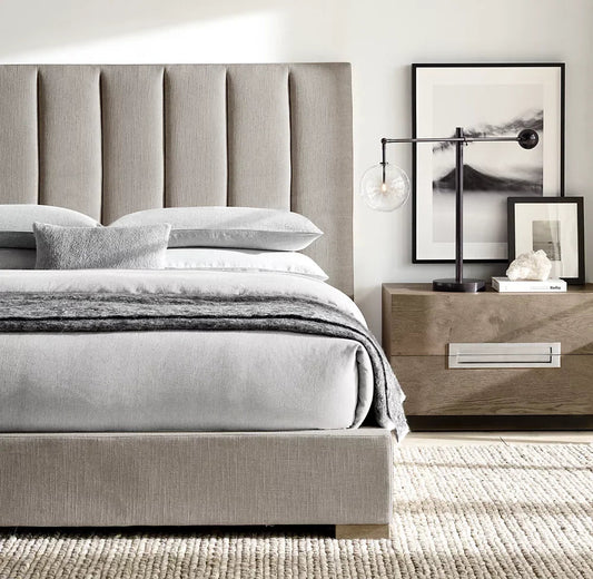Upholstered Platform Bed – Classic American Modena White Linen | 1600600458133