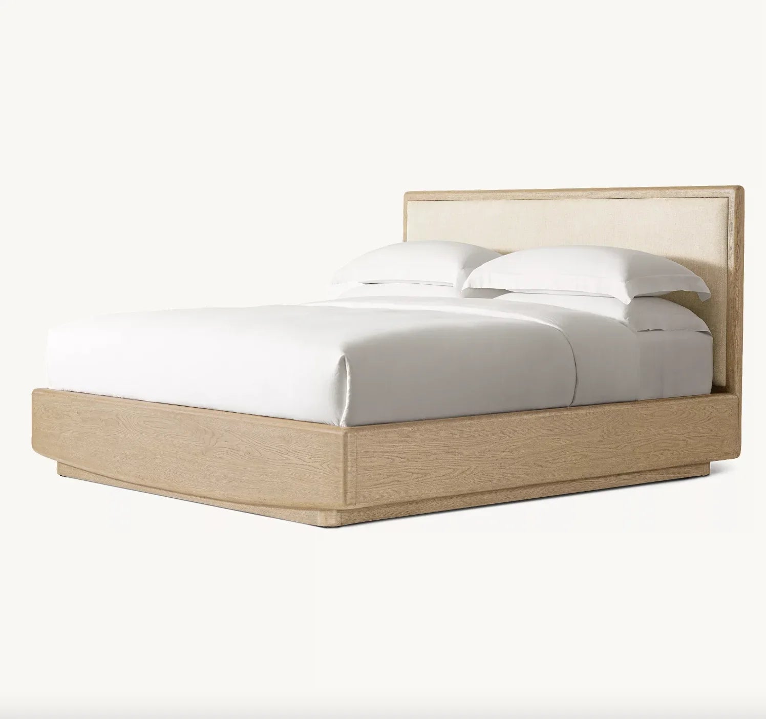 Dalia Fabric Panel Bed – Sculptural American White Oak Platform – Statement Piece