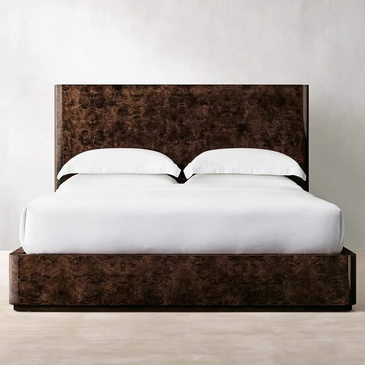 French Vintage Solid Wood Bed – Minimalist Knotty Oak Midcentury Modern Frame