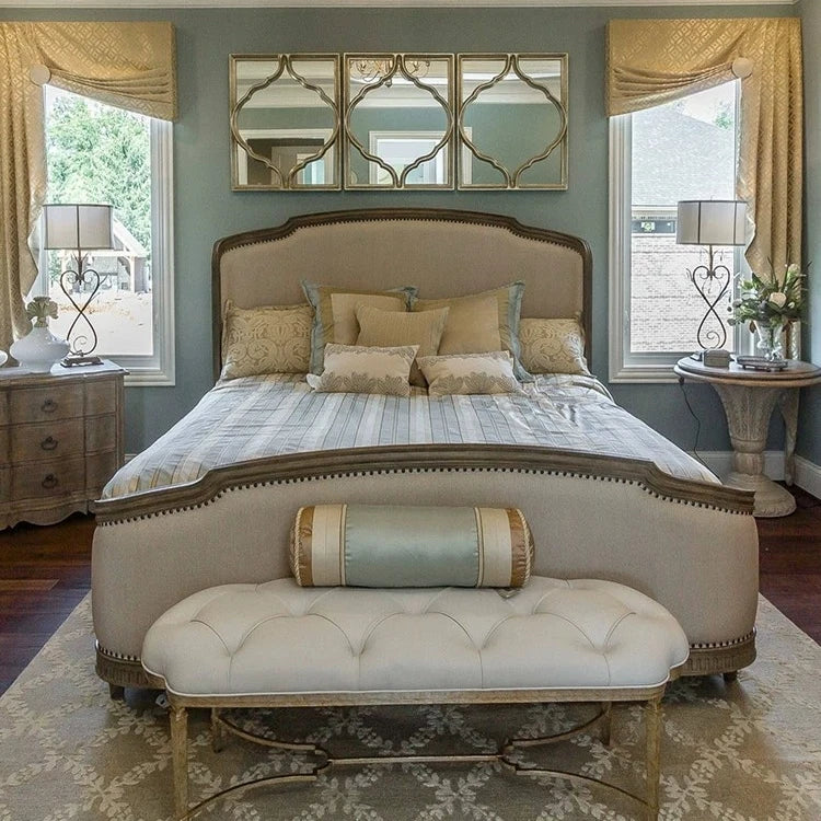 Solid Wood Platform Bed – French-Inspired Birch Master Bedroom Piece | 26-173