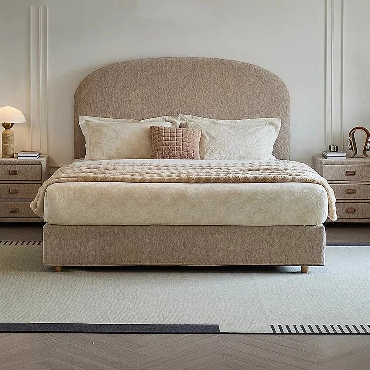 French Retro Upholstered Bed – Cream Chenille Soft Statement Piece | 26-18
