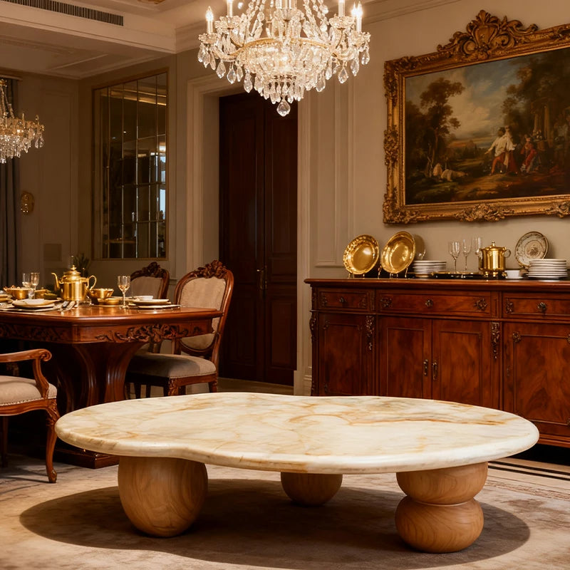 Modern Minimalist Marble Coffee Table Solid Wood Legs Luxury Italian Style