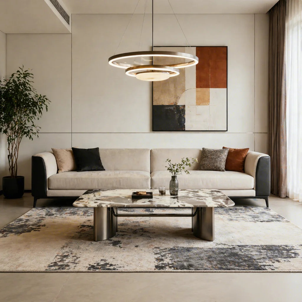 Modern Minimalist Marble Top Metal Base Coffee Table Elegant Luxury Italian Style for Villa