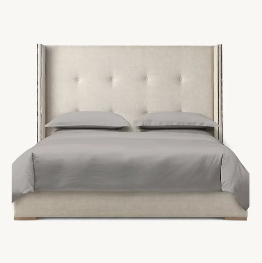 Contemporary Wingback Shelter Bed – Upholstered Platform Frame in Oak Finish