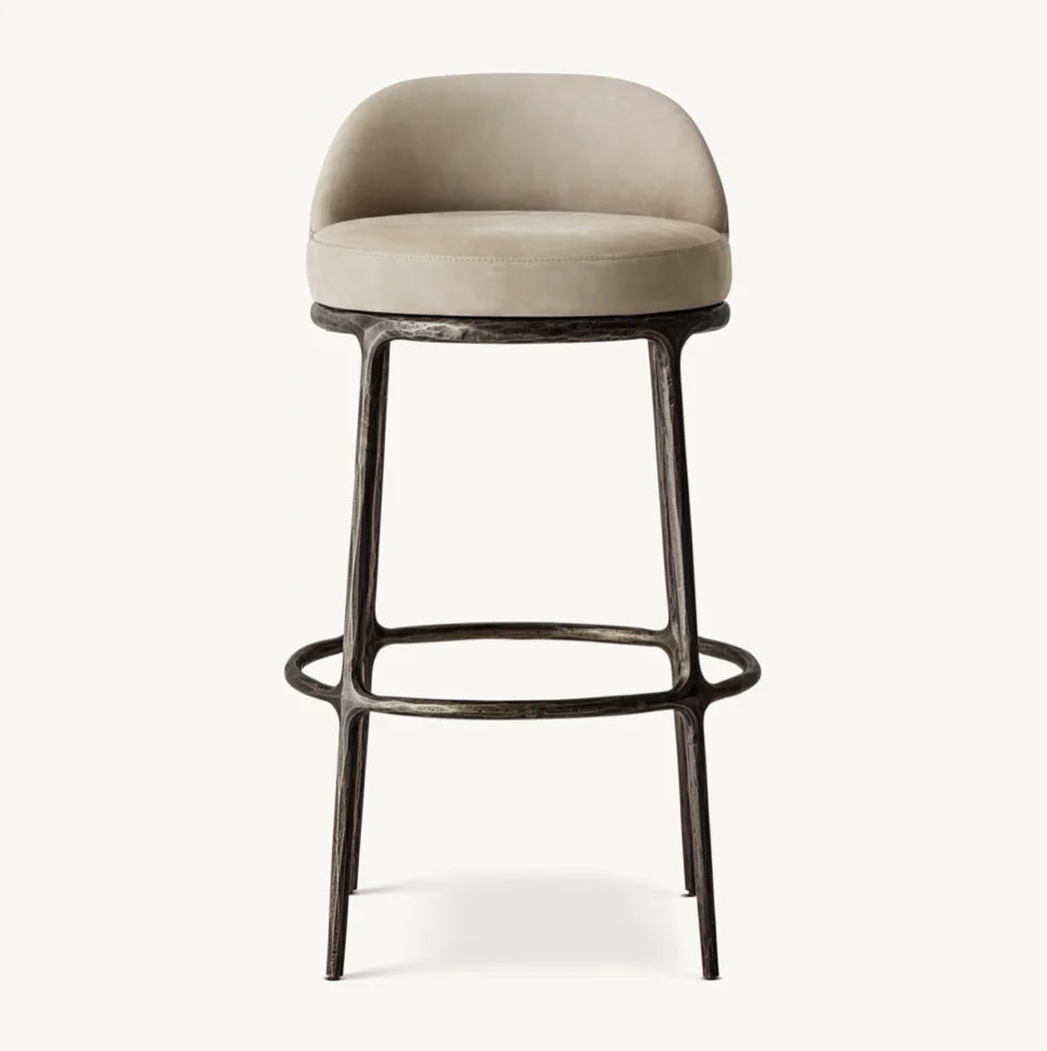 Swivel Bar Stool – Hand-Forged Artisan – Metal & Fabric – Modern Statement | 1601193760156