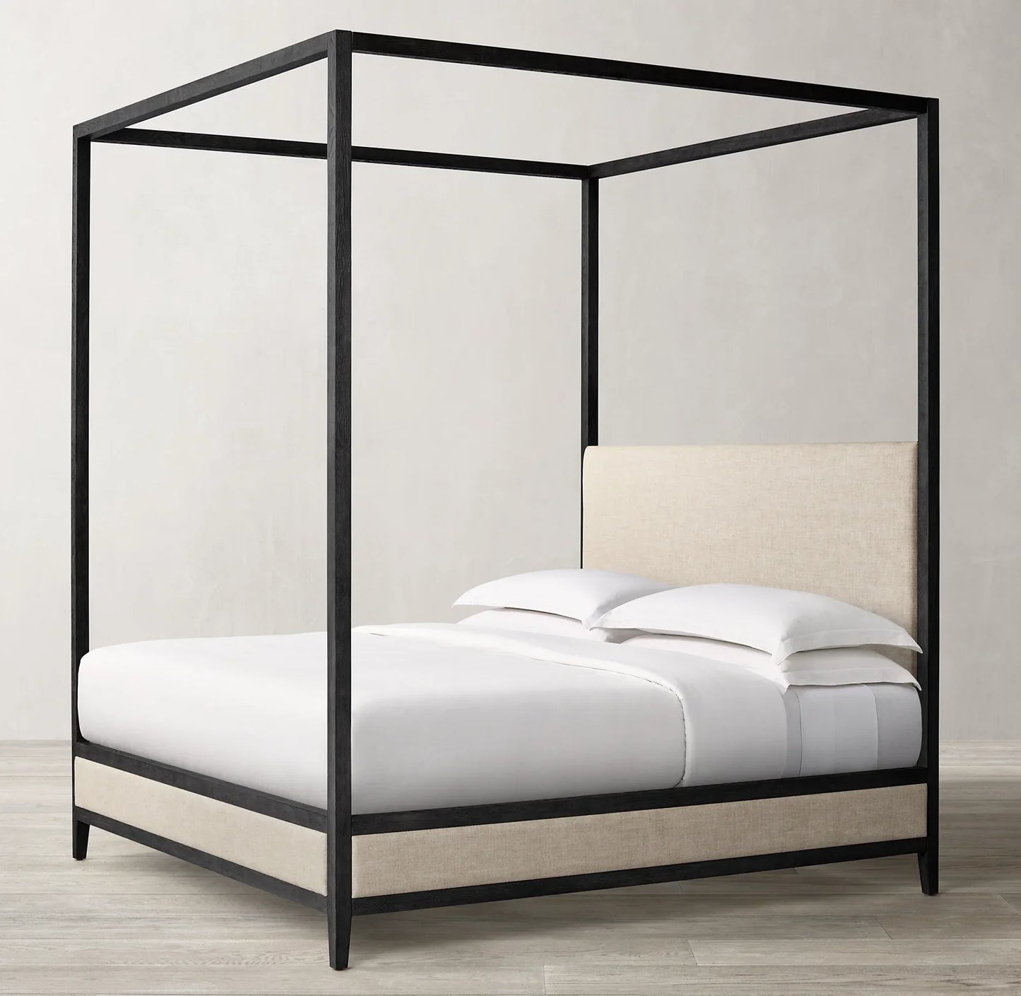 French Contemporary Fabric Panel Canopy Bed – Oak Design Piece | 1600851081158