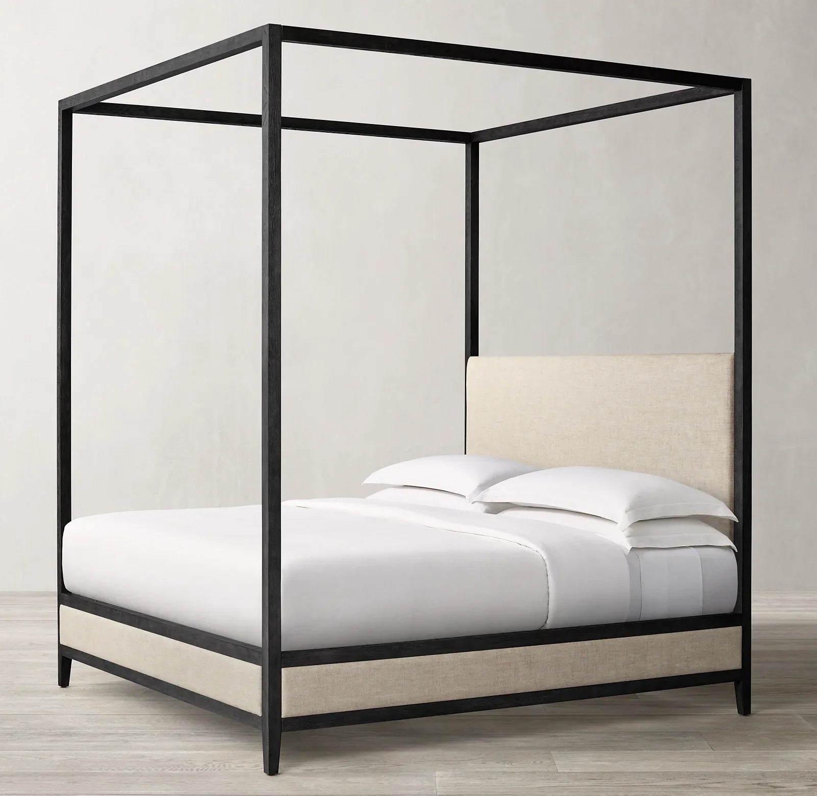 French Contemporary Fabric Panel Canopy Bed – Oak Design Piece | 1600851081158