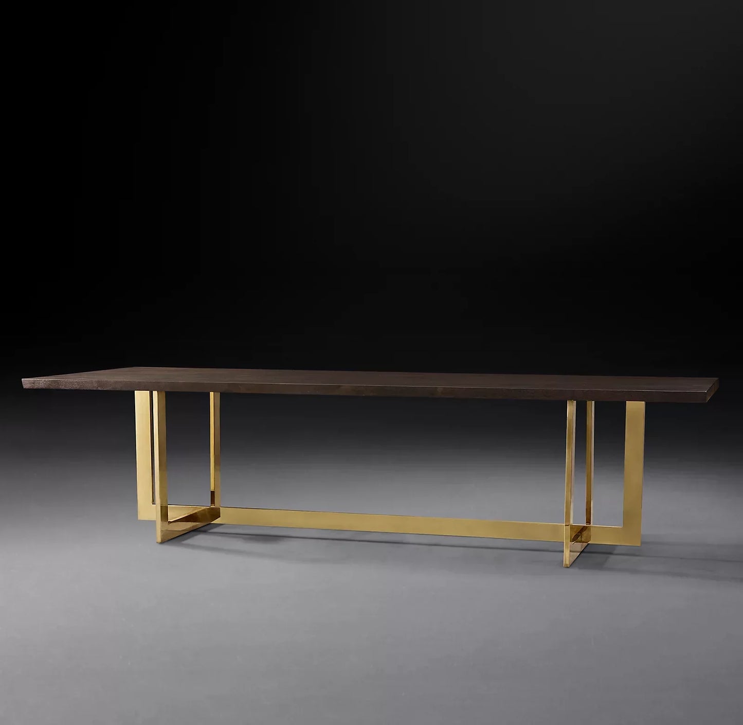 Linear Live Edge Dining Table – Solid Wood & Polished Brass Statement Piece
