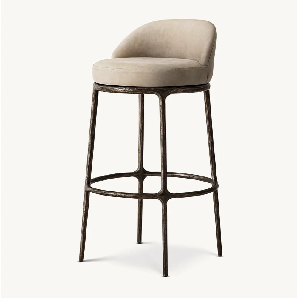 French Contemporary Swivel Bar Stool – Hand-Forged Metal Base | 1601000697333