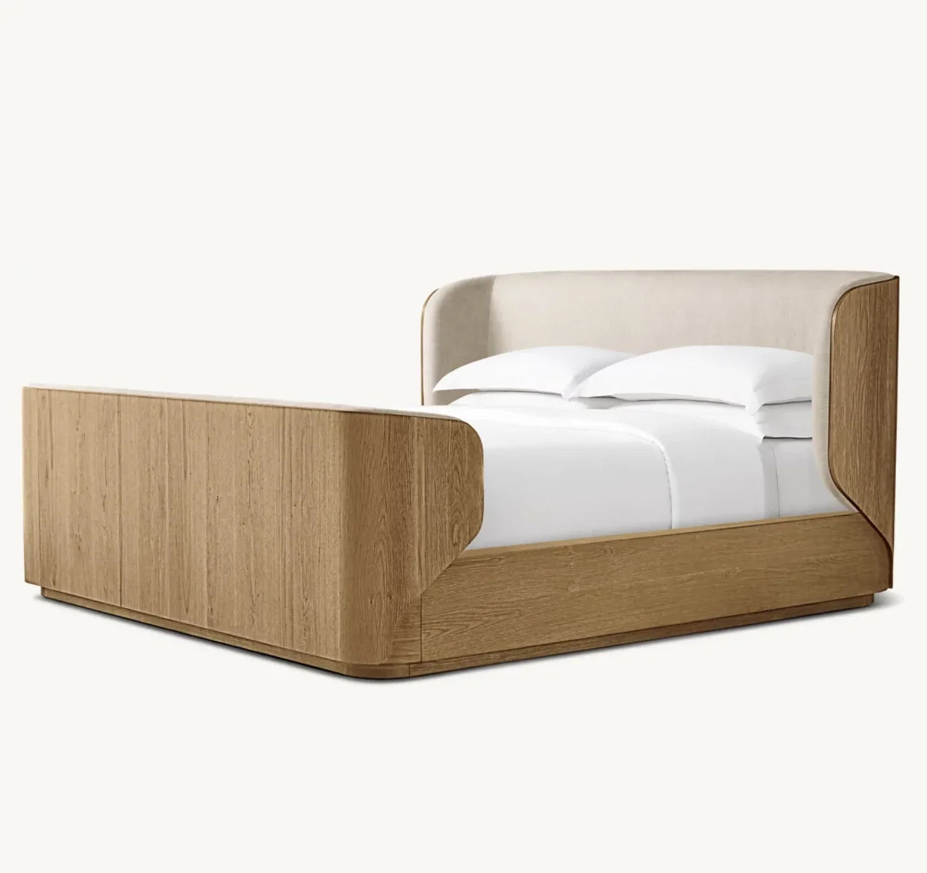 Shelter Bed with Upholstered Headboard – Brushed Oak Modernist Statement Piece
