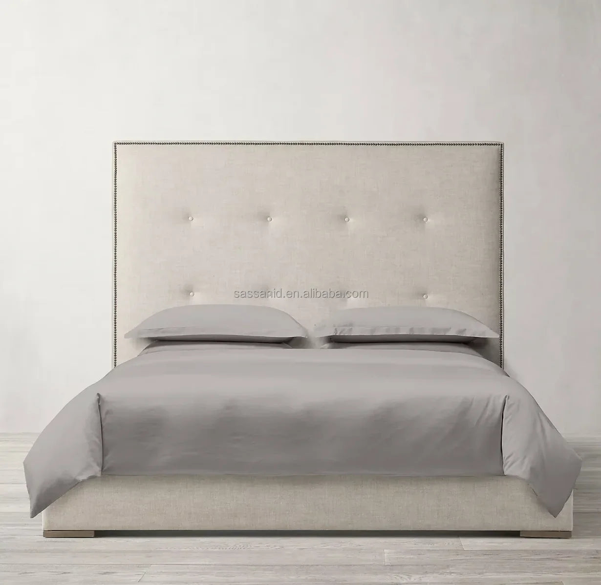 Wingback Bed with Box-Tufted Panel – Oak & Upholstered Re Home Contemporary French