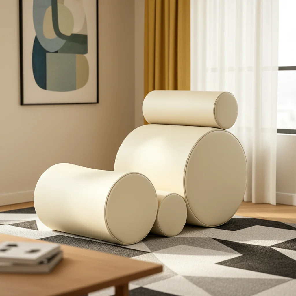 Modern Minimalist Single Leisure Sofa Chair in Rice White