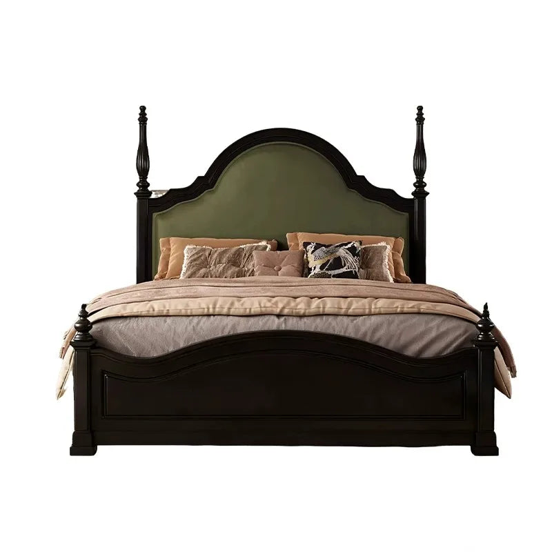 French Upholstered Bed – Solid Birch Wood Retro Statement Piece – 26-131