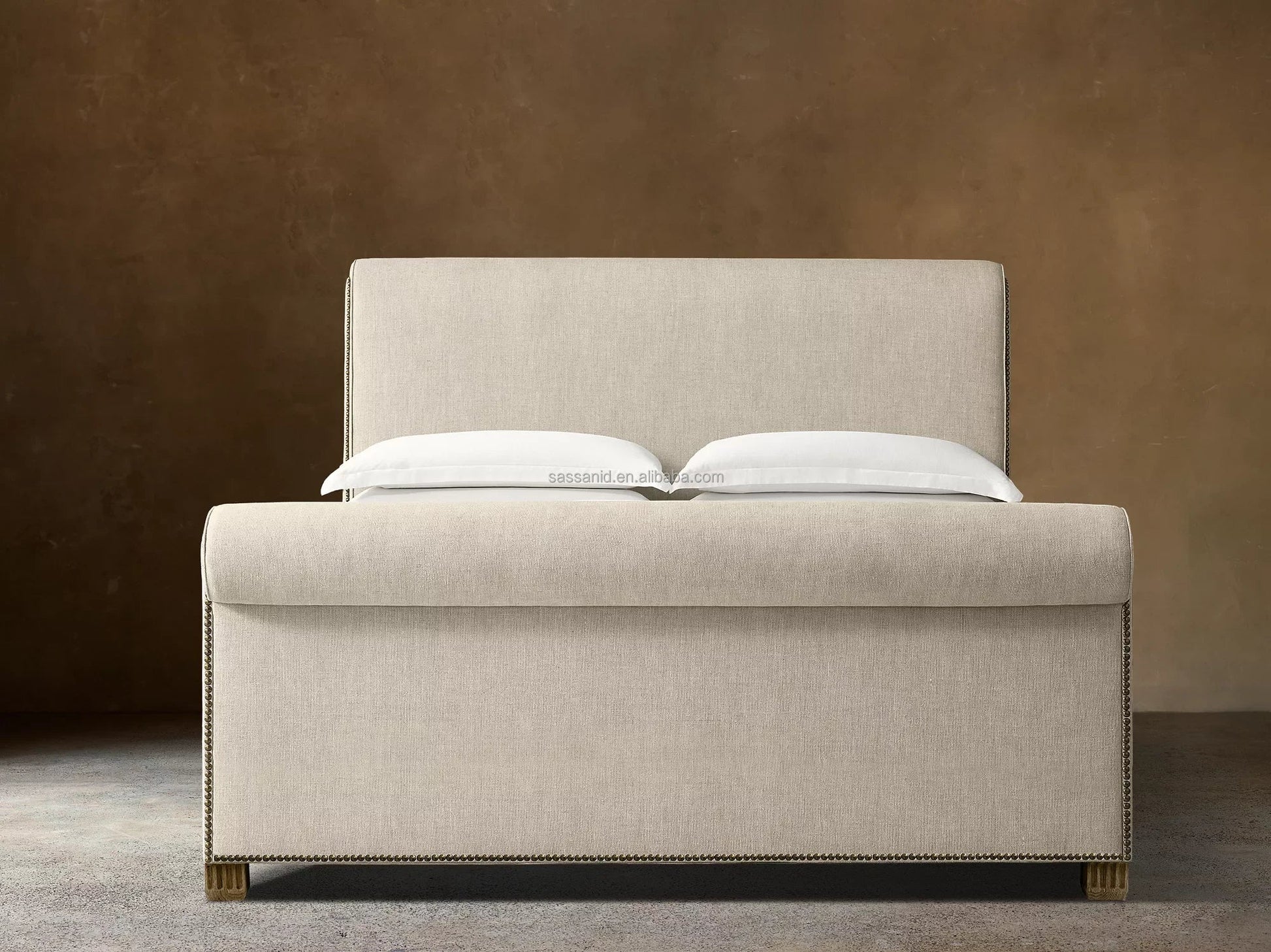 Vendome Fabric Panel Bed – Sculptural Sand Upholstered Statement Piece