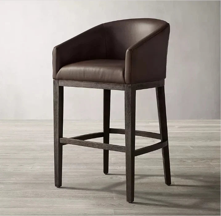 Morgan Barrelback Slope Arm Stool – Oak Leather Mid-Century Design