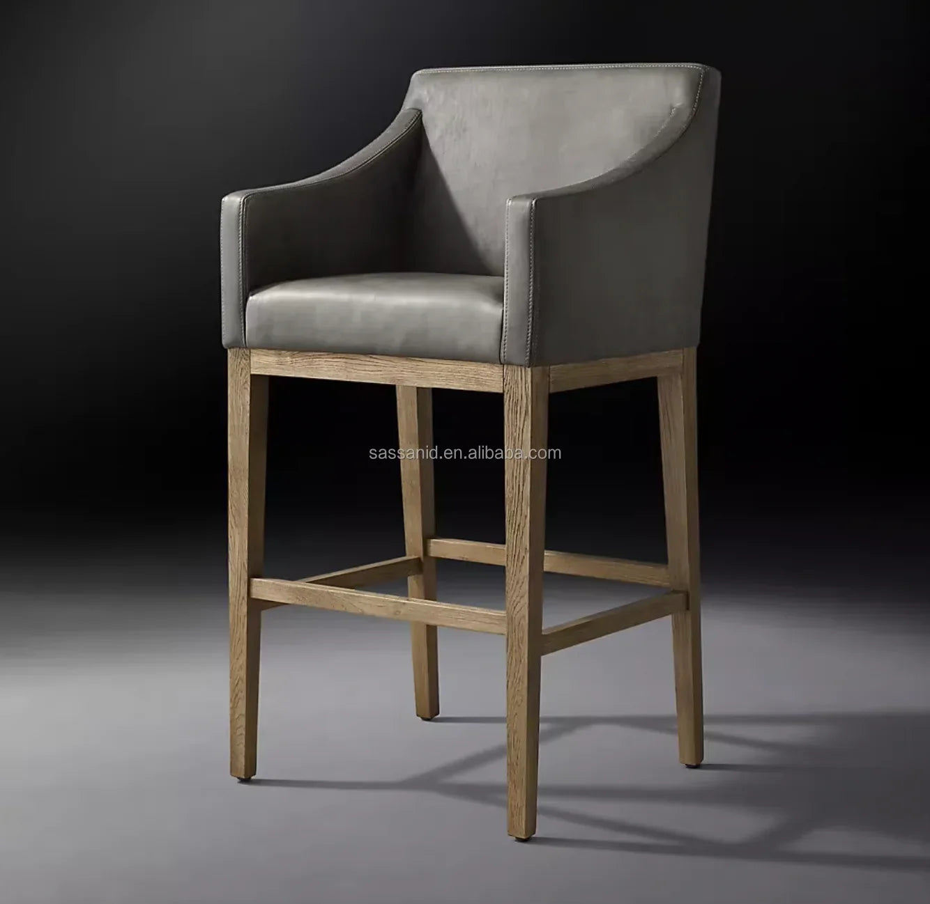 Morgan Slope Arm Bar & Counter Stool – Leather & Oak Midcentury Modern