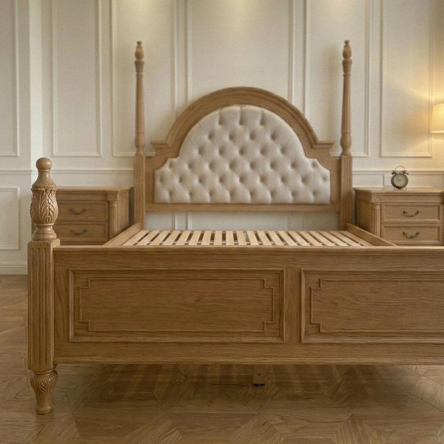 Four-Poster Bed – French Retro Solid Birch Antique Statement Piece | 26-26