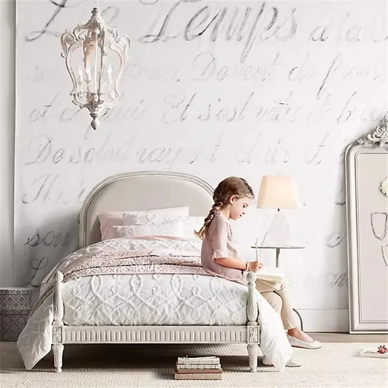 French Light Luxury Solid Wood Children's Single Bed – Retro White Carved Design