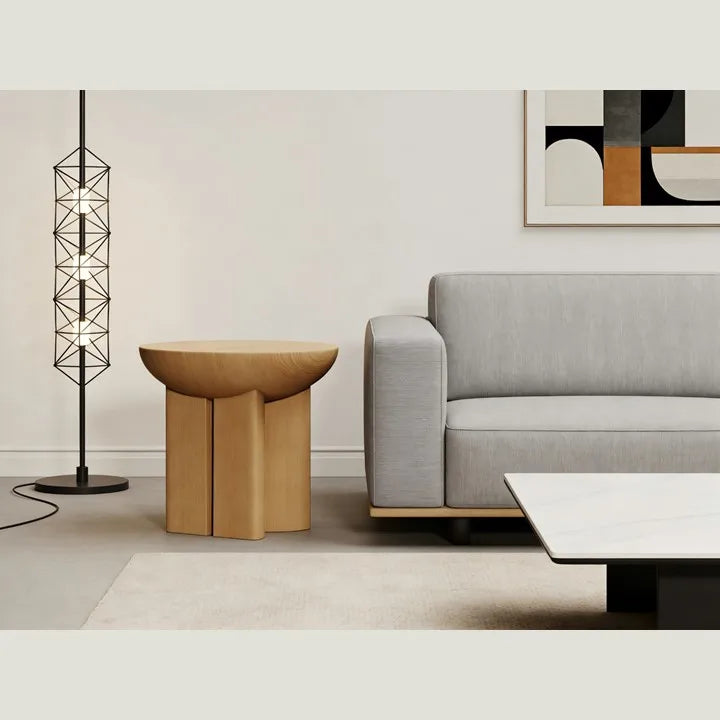 Modern Minimalist Side Table Natural Ash Wood Stainless Steel