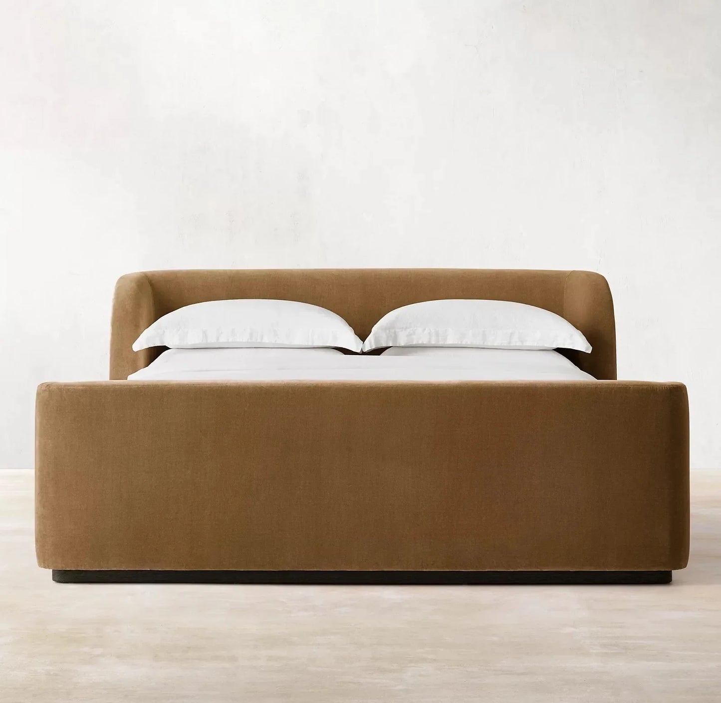 Italian Minimalist Upholstered Bed – Wrap-around Rice White Velvet Statement Piece