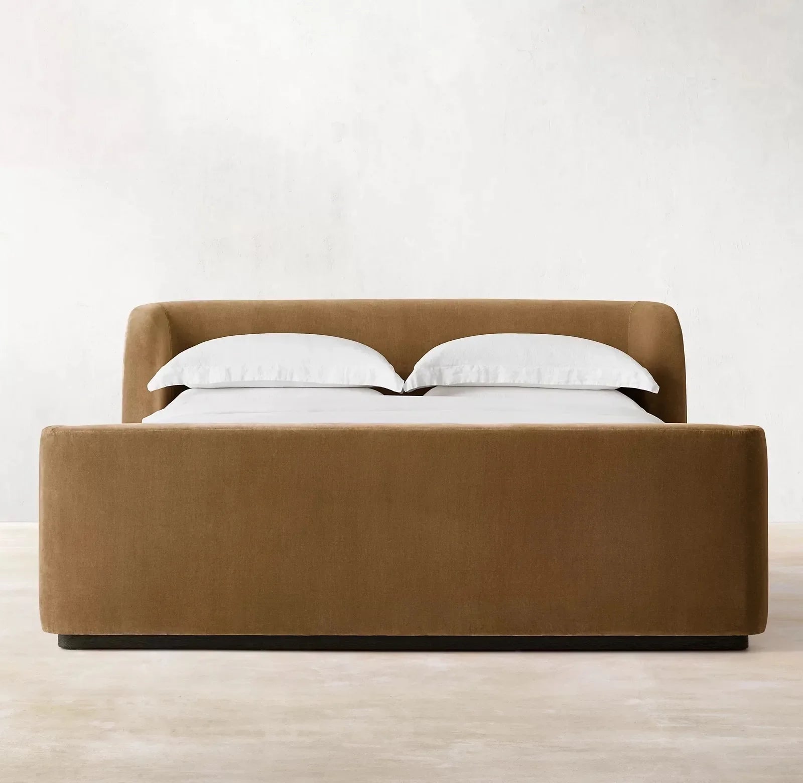 Italian Minimalist Upholstered Bed – Wrap-around Rice White Velvet Statement Piece