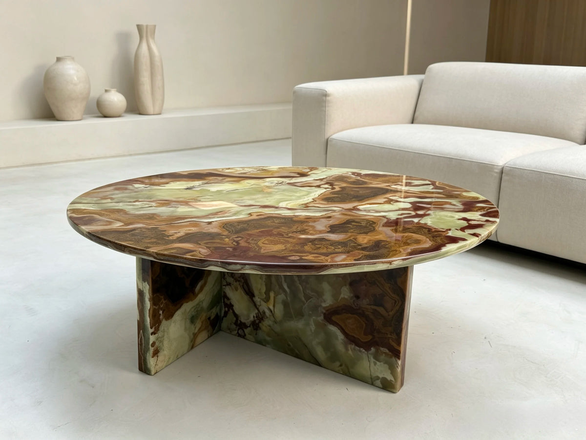 Modern Minimalist Green Jade Marble Round Coffee Table