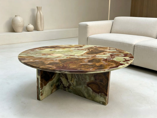 Modern Minimalist Green Jade Marble Round Coffee Table