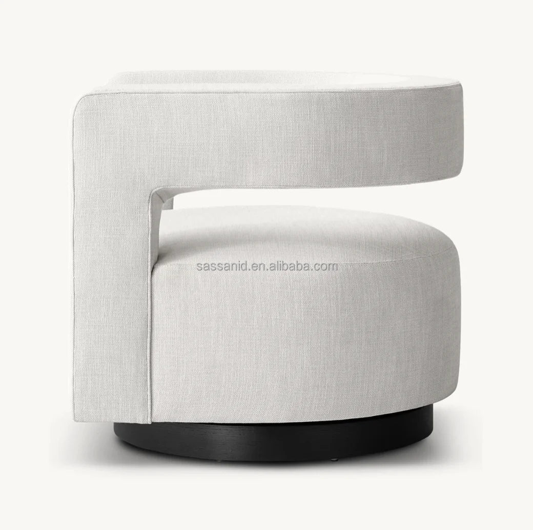 Drew Curved Swivel Chair – Modern Geometric Silhouette with Oak Base