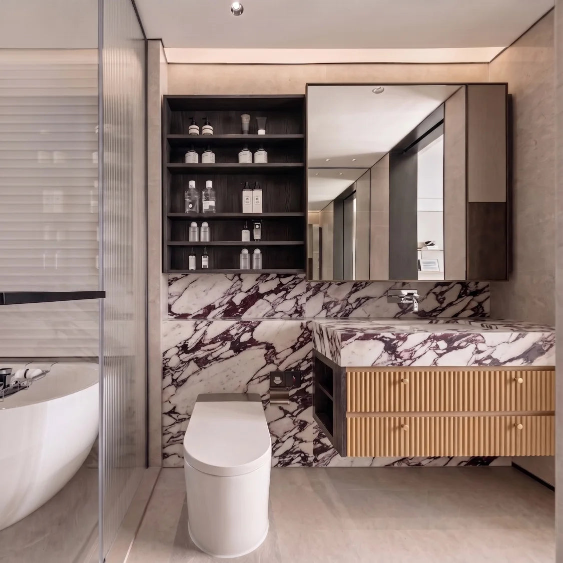 Modern Wall Mount Bathroom Vanity Cabinet with LED Mirror 80cm