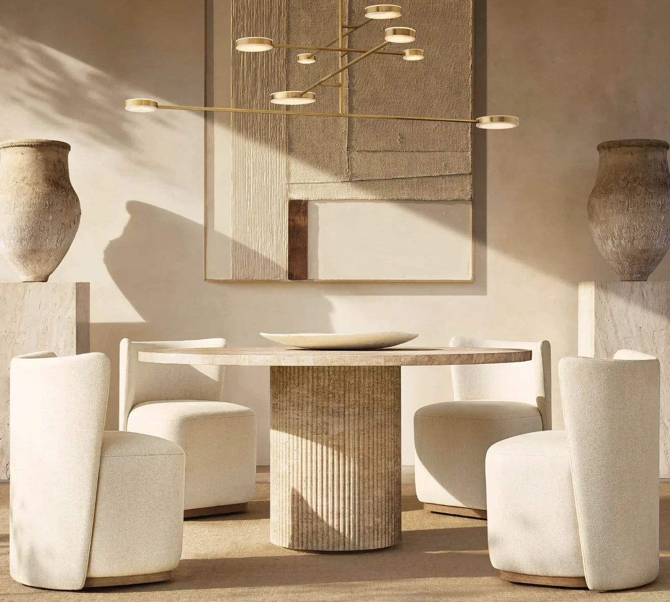 Byron Round Travertine Dining Table – Sculptural Italian Art Deco Statement Piece