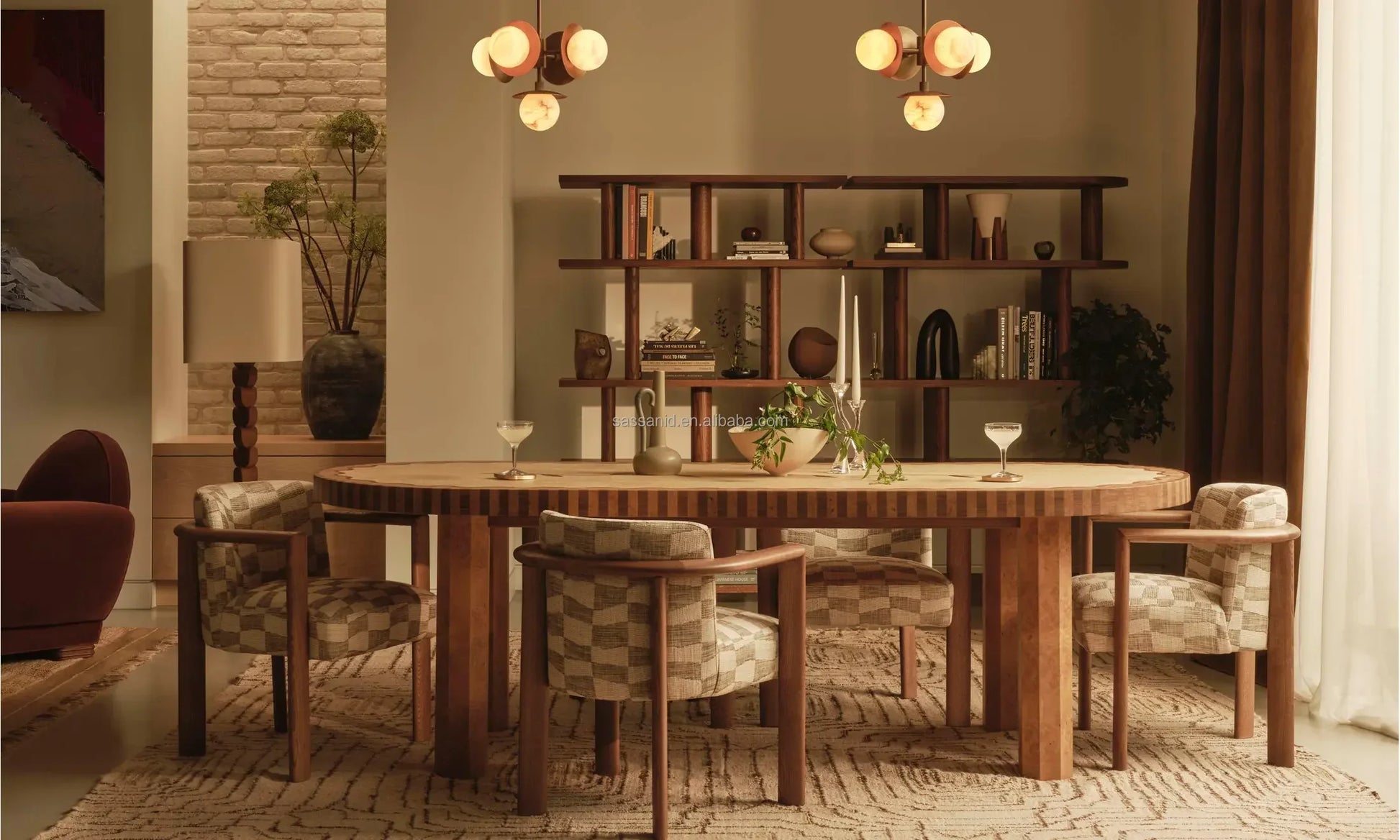 Marella Dining Table 94.5in – Contemporary Madrone Burl Veneer Statement Piece