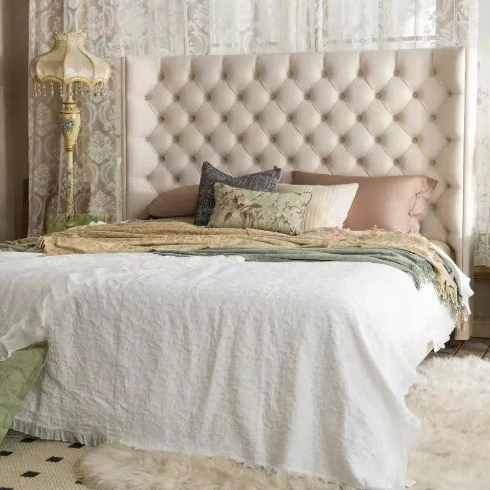 French Style Button Tufted Bed – Elegant PU Leather Master Bedroom Piece