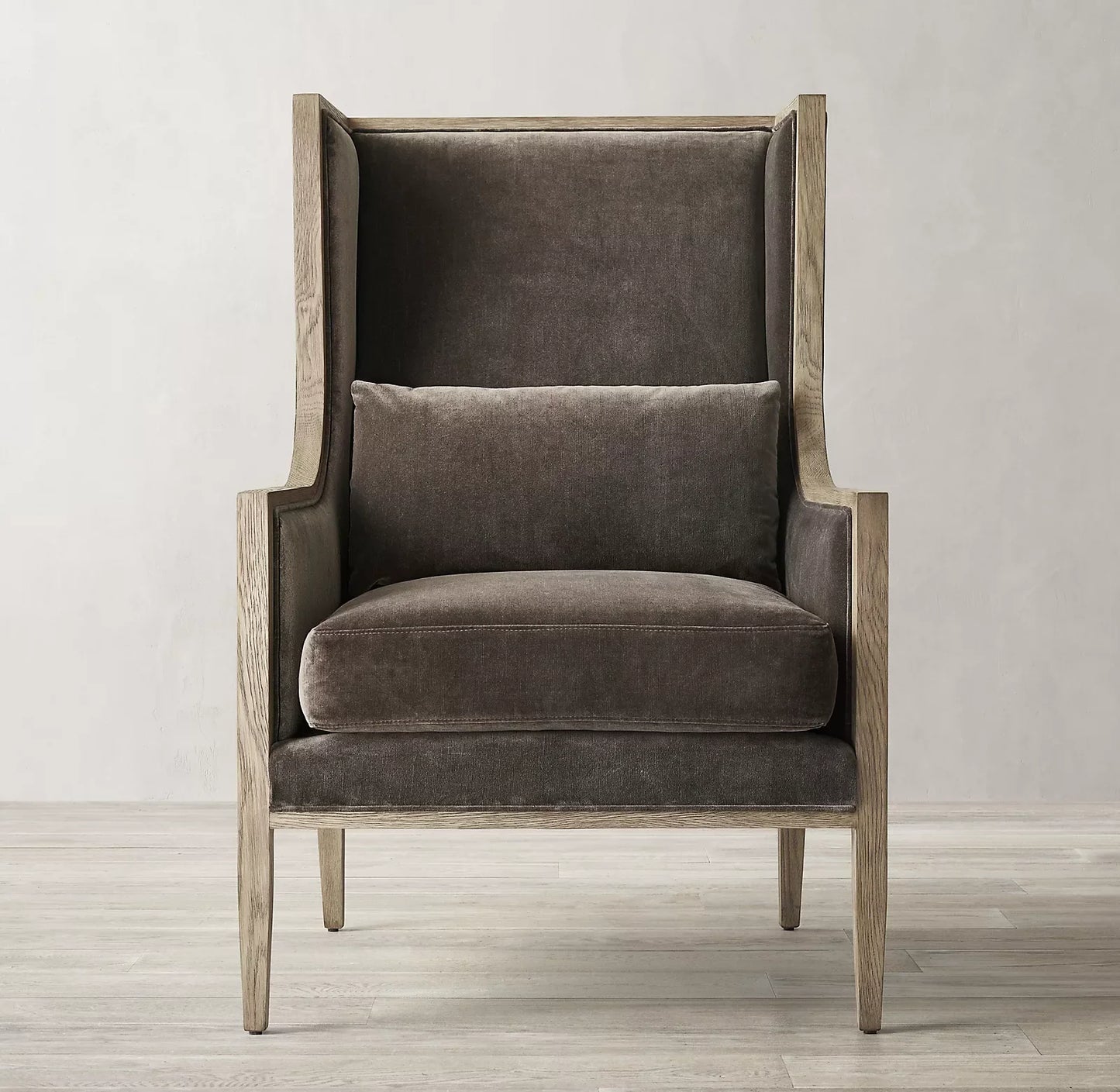 French Contemporary Wingback Chair – Slope Arm Linen or Velvet Statement Piece | 1600407842832