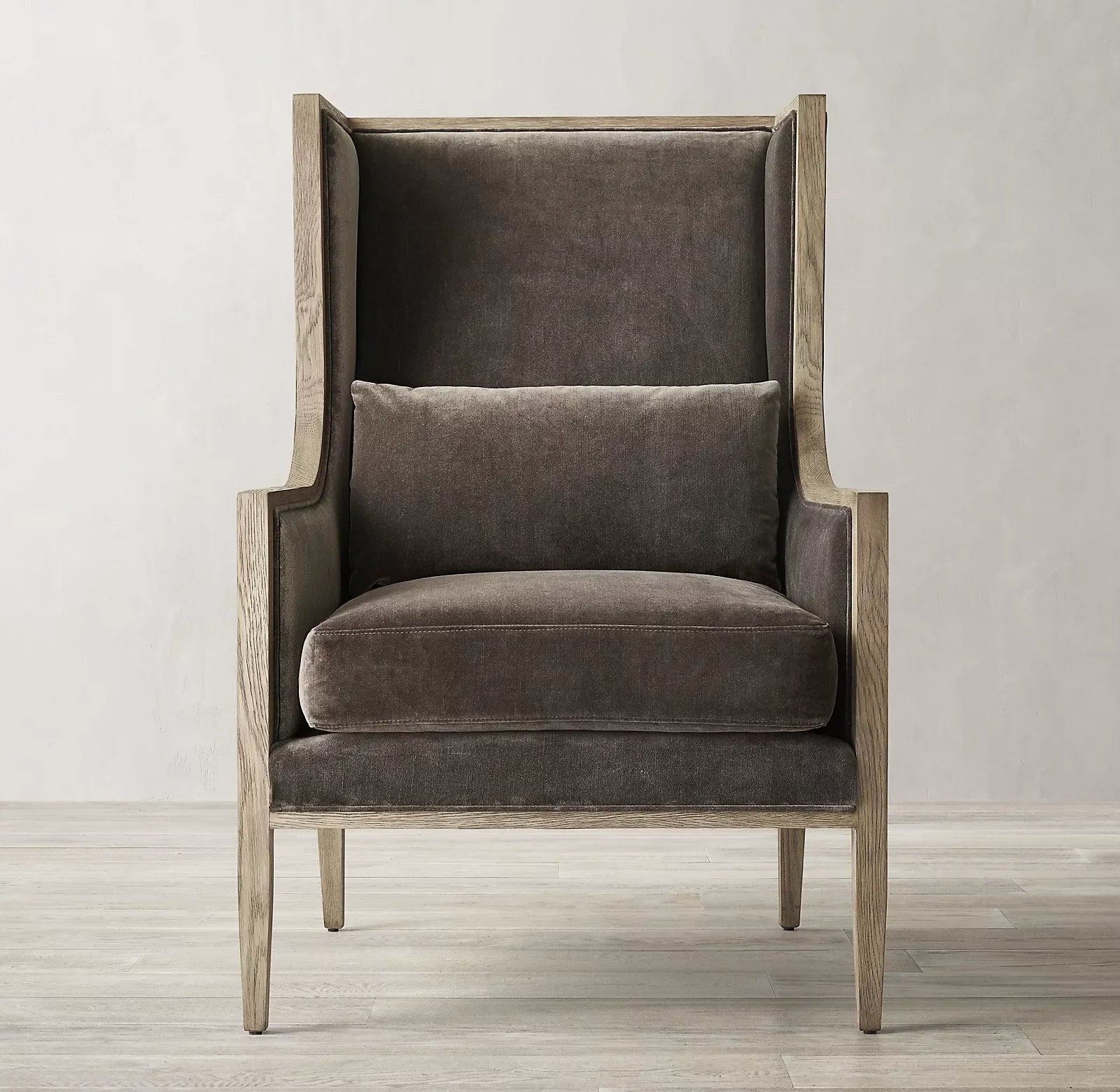 French Contemporary Wingback Chair – Slope Arm Linen or Velvet Statement Piece | 1600407842832