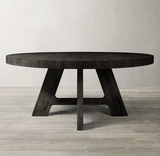 Davos Oak Round Dining Table – French Contemporary Solid Wood | 1600803445186
