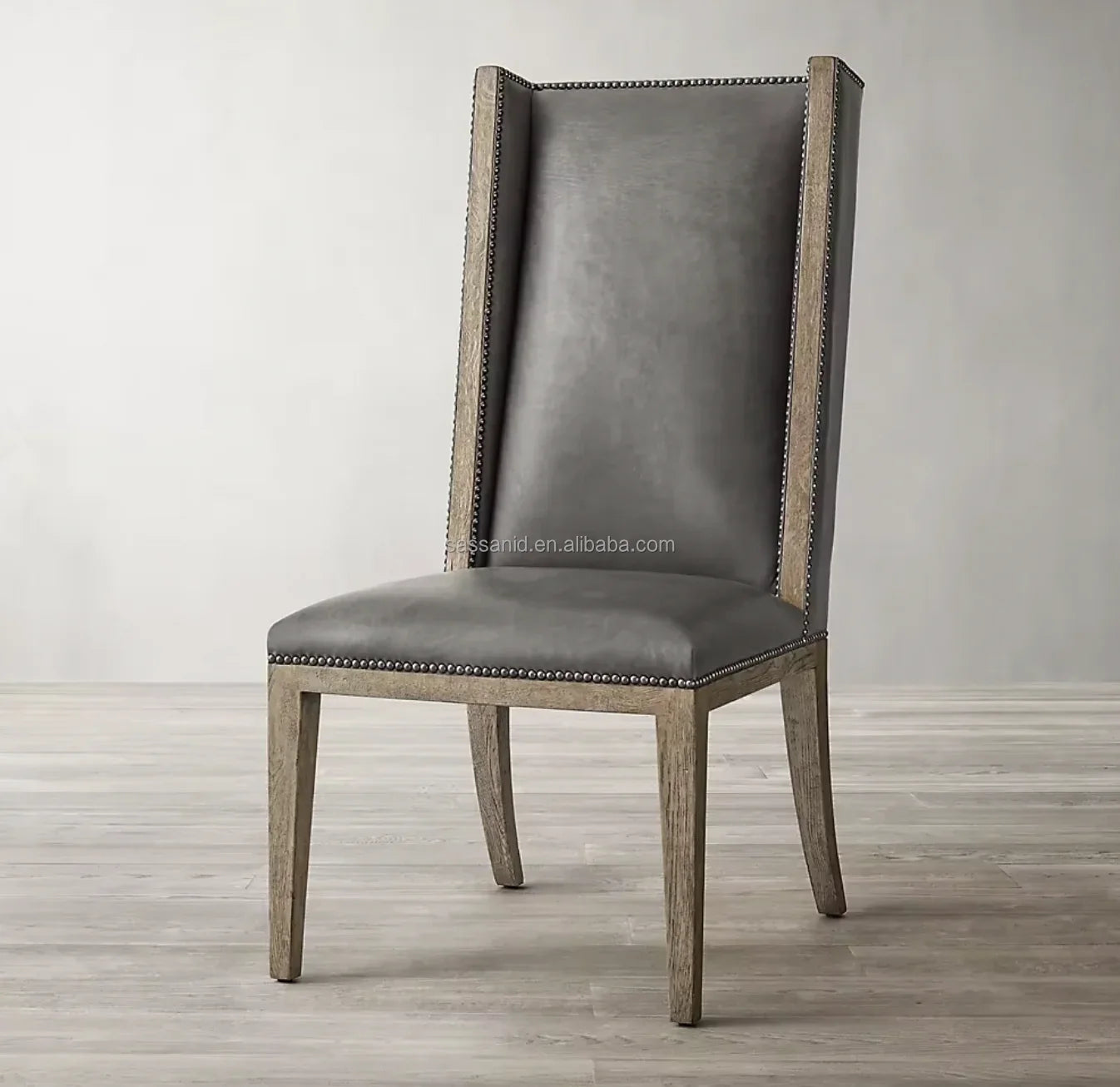 High Back Wing Dining Chair – Mid-century Modernist Solid Oak & Leather | 1600417100225