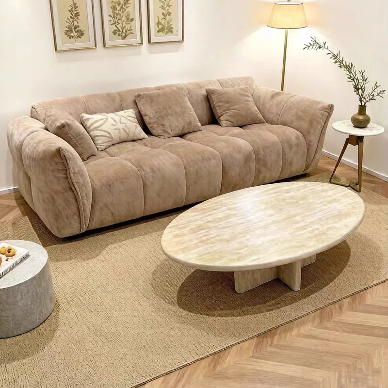 Luxury Oval Natural Travertine Coffee Table Modern Italian Style for Villa