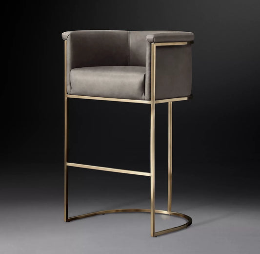 Bar & Counter Stool – Wexler Barrelback Leather & Stainless Steel Modernist Designer Seating
