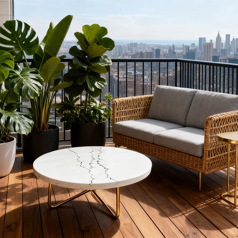 Luxury Round Quartz Stone Coffee Table Modern Italian Style for Villa
