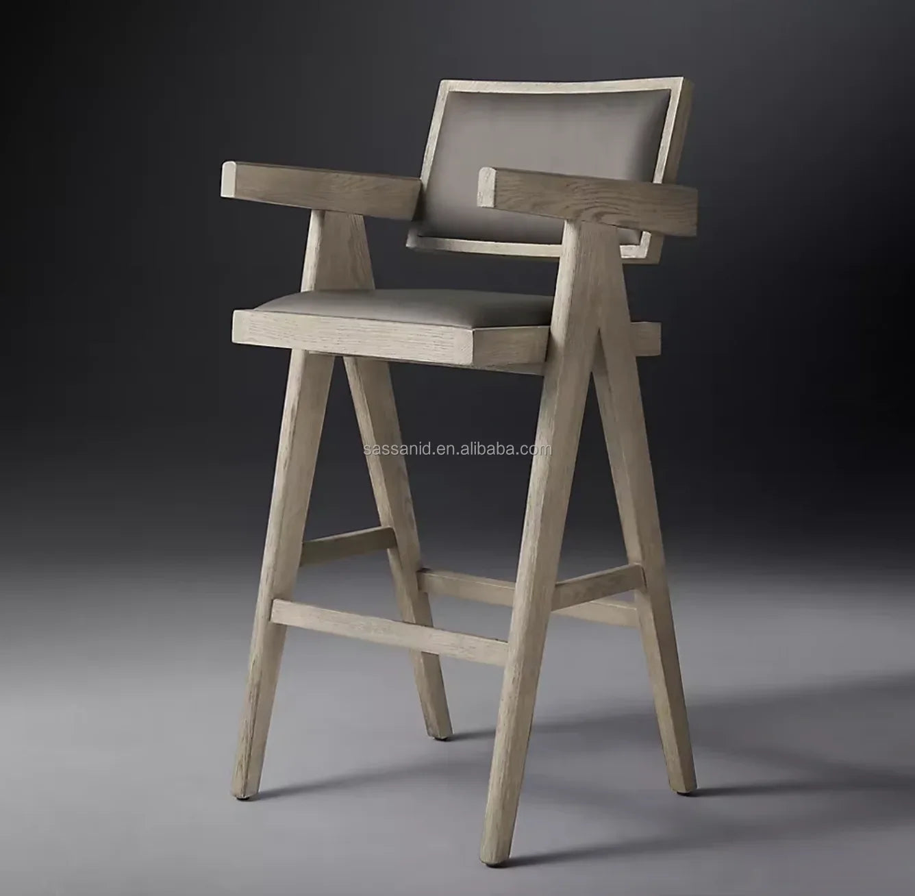 Jakob Leather Bar & Counter Stool – Midcentury Brushed Grey Oak