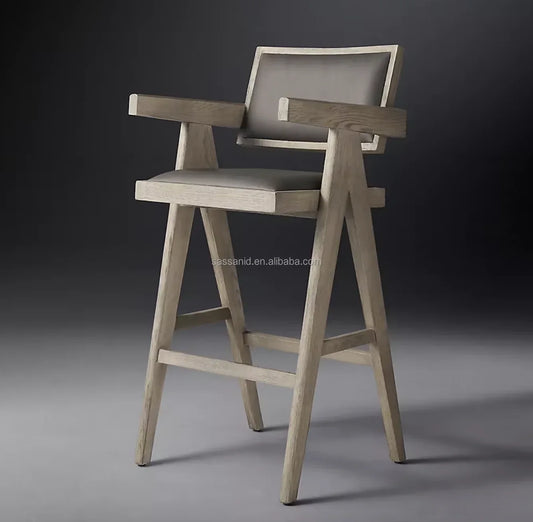 Jakob Leather Bar & Counter Stool – Midcentury Brushed Grey Oak