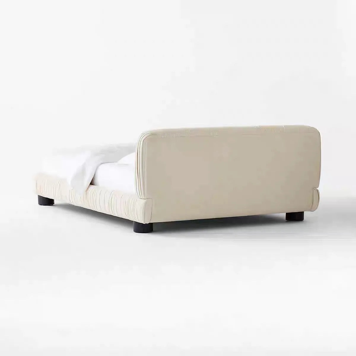 Upholstered Bed – Pleated Cream Velvet Minimalist French Vintage Style