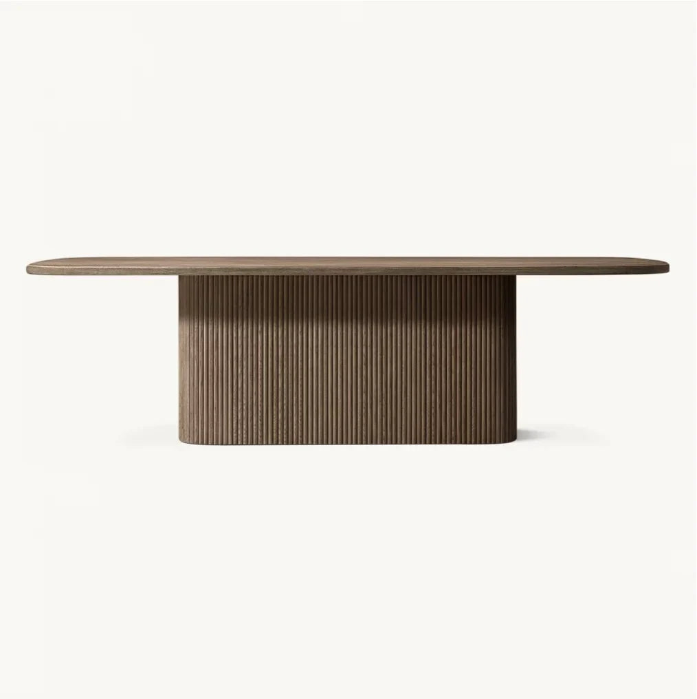 Mulholland Pedestal Rectangular Dining Table – American Oak Contemporary Statement Piece