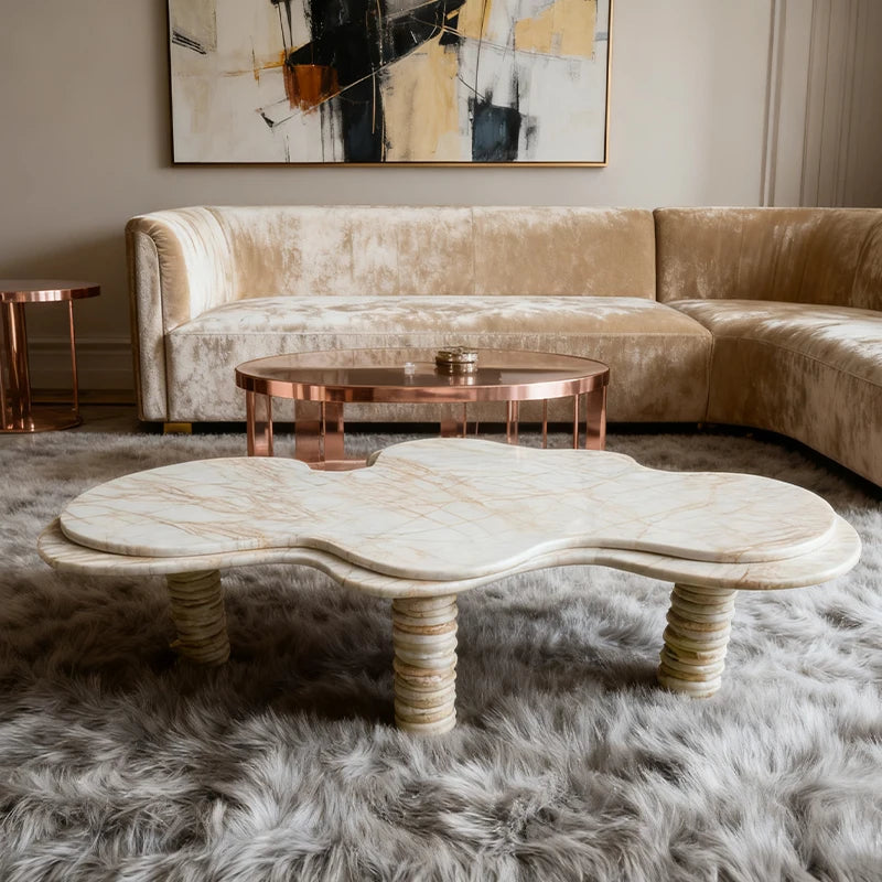 Luxury Freeform Marble Coffee Table Modern Italian Style for Villa