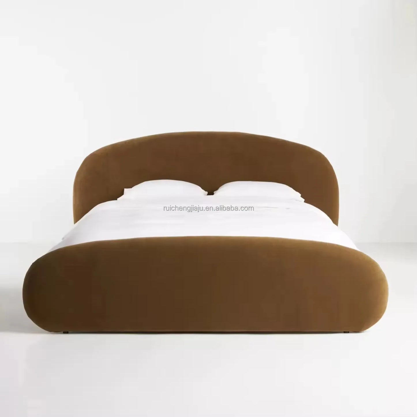 Wabi-sabi Upholstered Bed – Curved Soft-sided Frame in Velvet